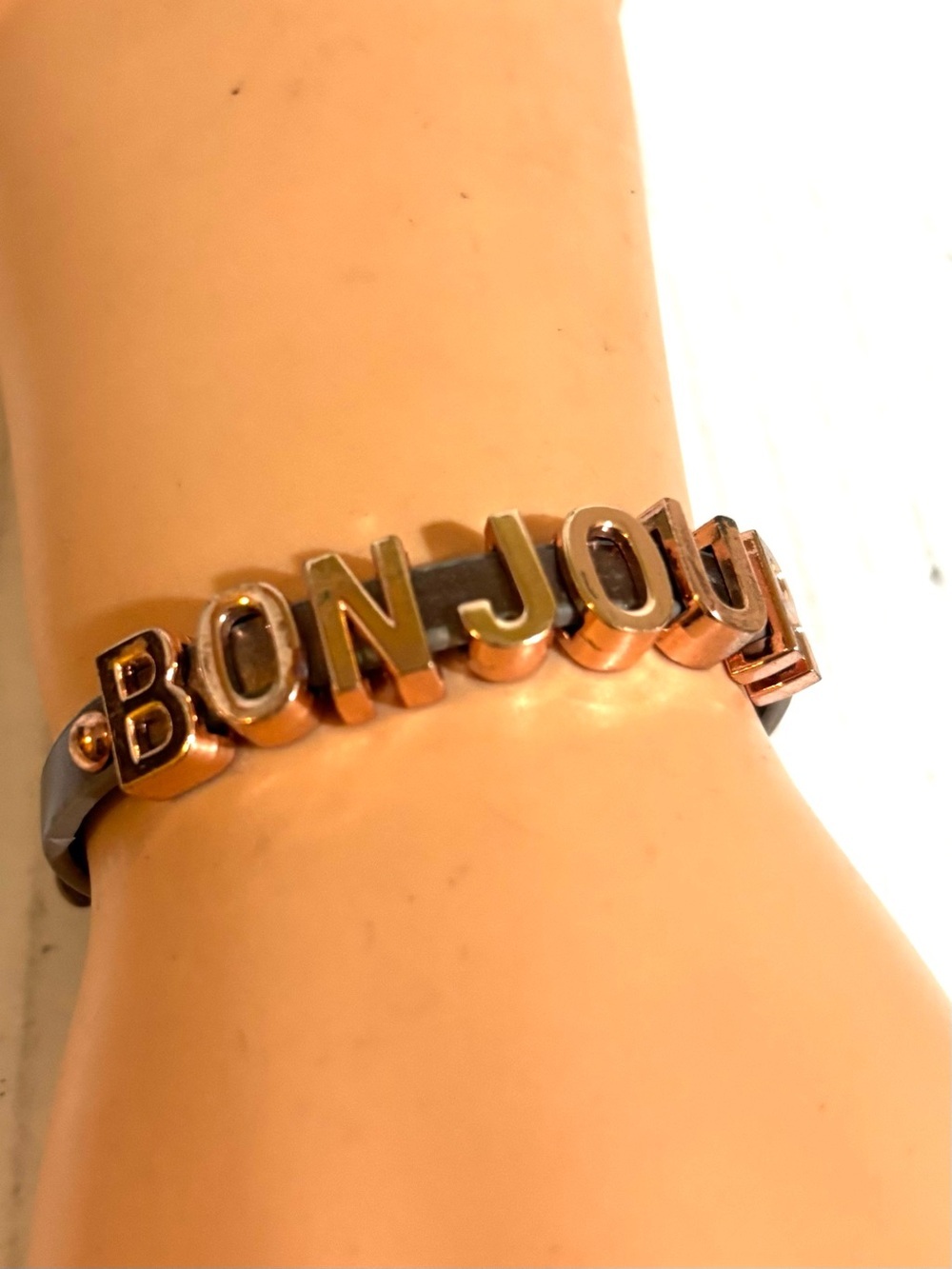 BONJOUR Rose Gold Letter Bracelet on Black Band